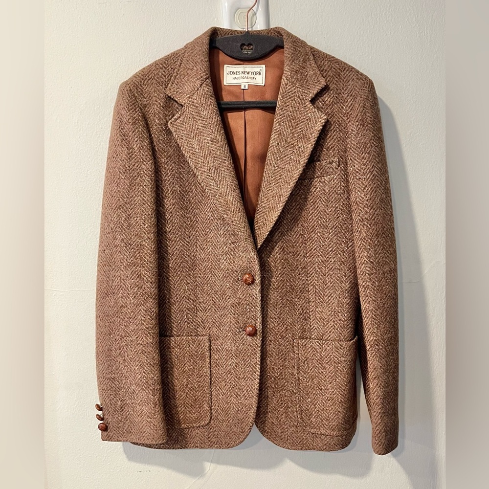 Jones New York Women's Tan Herringbone Blazer